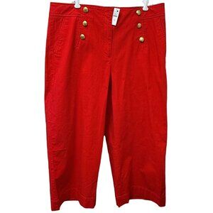 Talbots Red Wide Leg Sailor Pants Womens Size 16 Ankle Crop Preppy Nautical NWT
